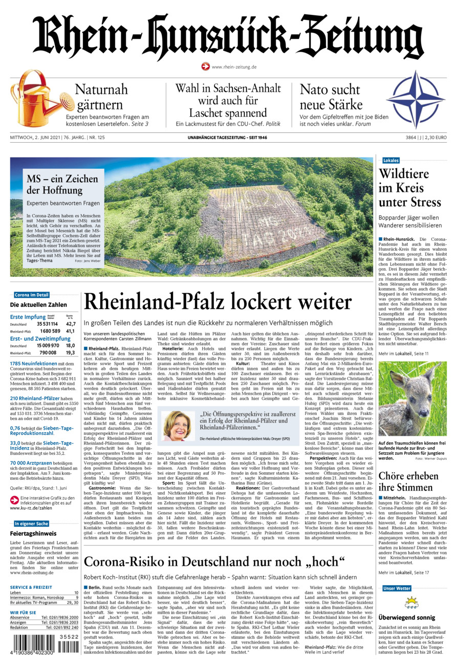 Rhein-Hunsrück-Zeitung vom Mittwoch, 02.06.2021