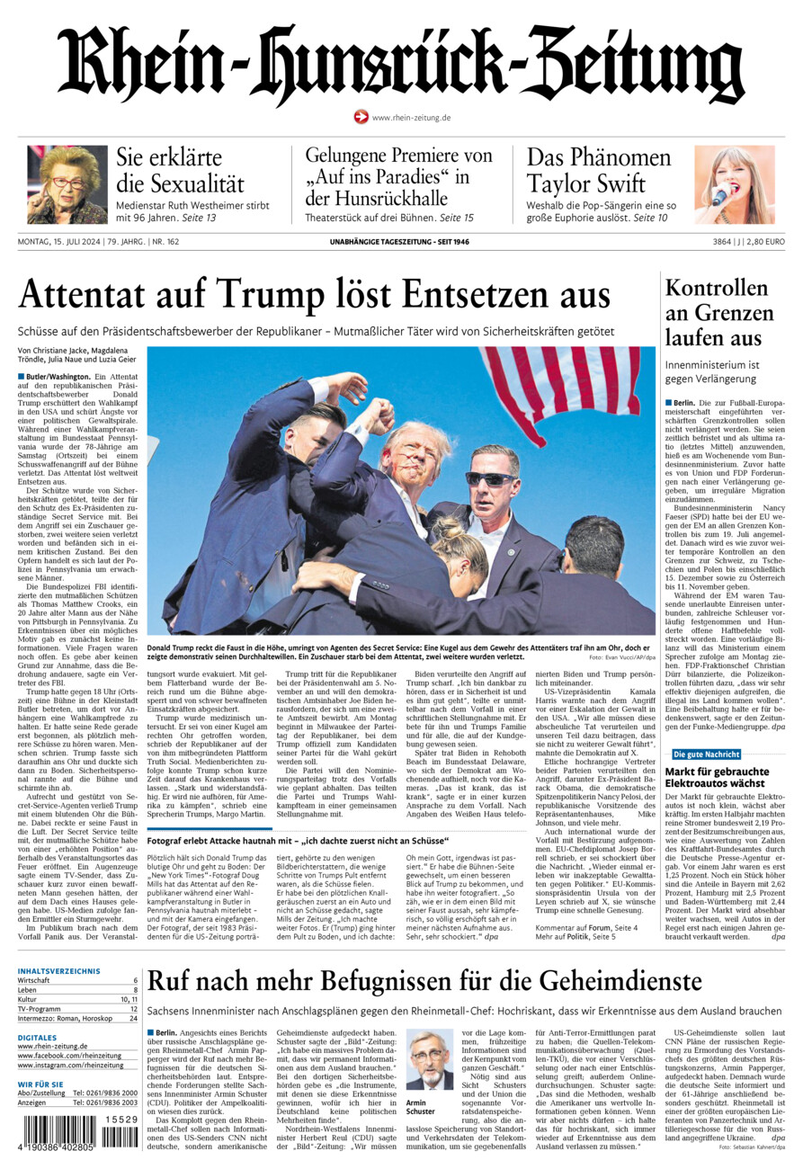 Rhein-Hunsrück-Zeitung vom Montag, 15.07.2024