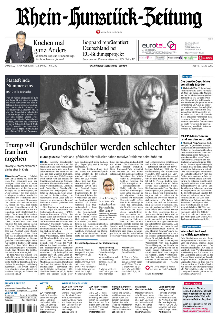 Rhein-Hunsrück-Zeitung vom Samstag, 14.10.2017
