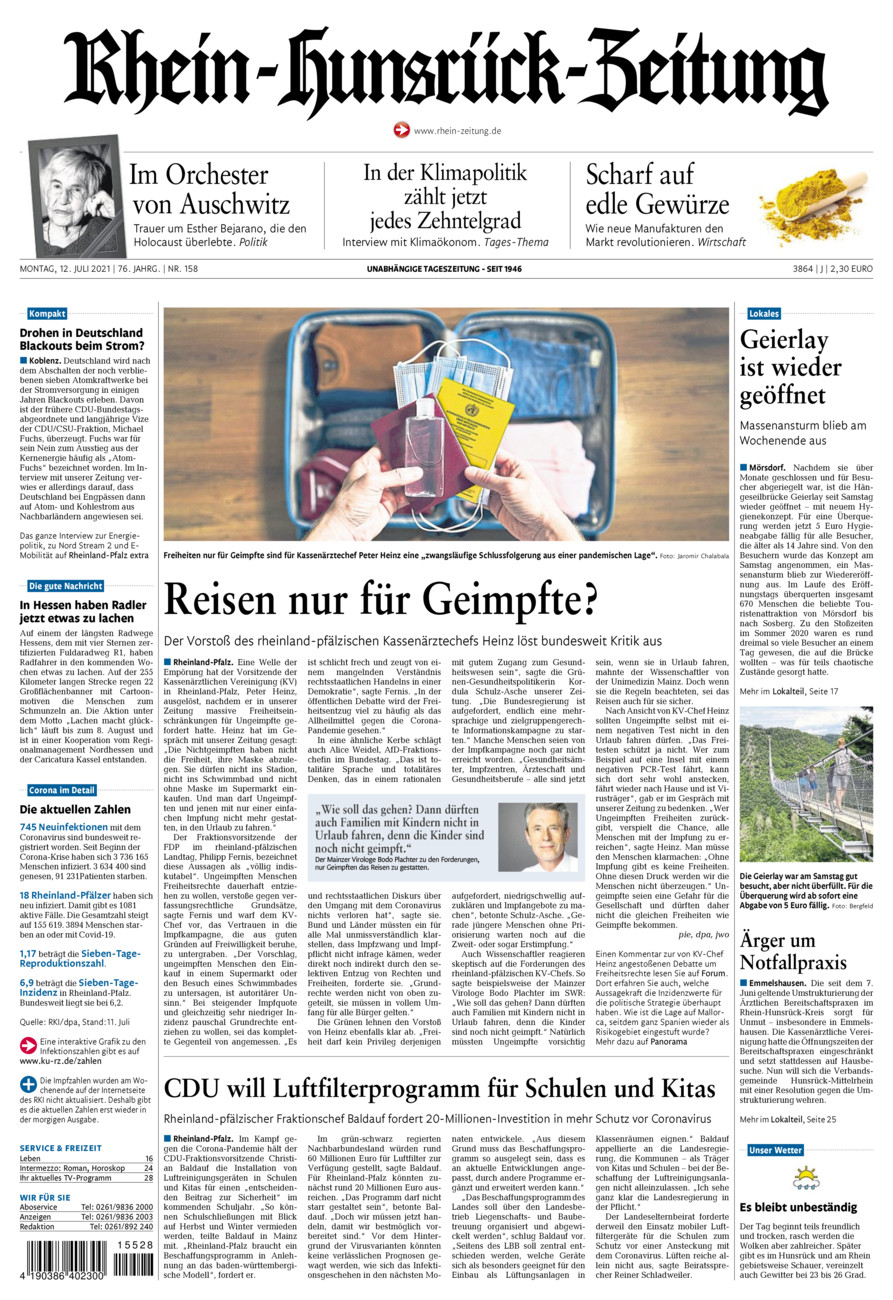 Rhein-Hunsrück-Zeitung vom Montag, 12.07.2021