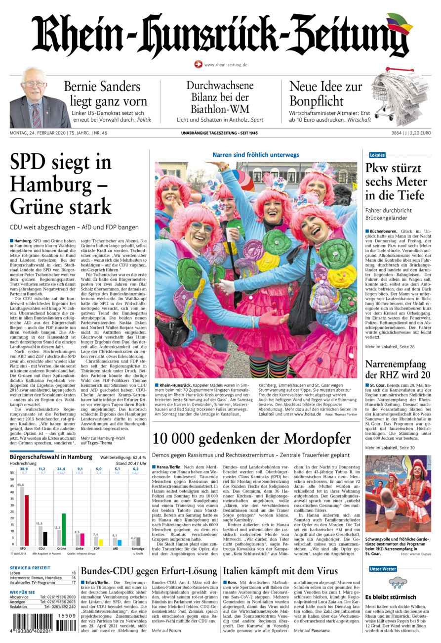 Rhein-Hunsrück-Zeitung vom Montag, 24.02.2020