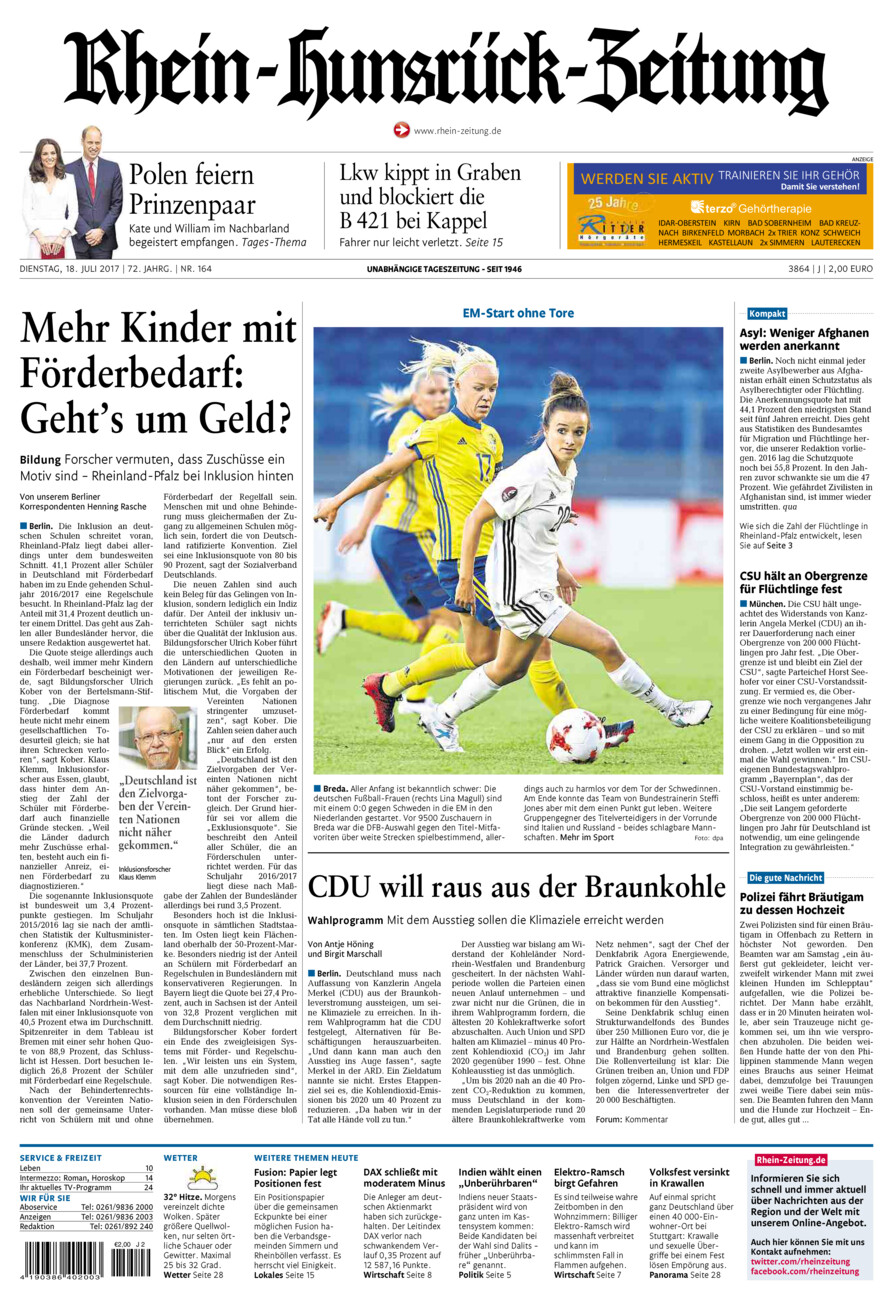 Rhein-Hunsrück-Zeitung vom Dienstag, 18.07.2017