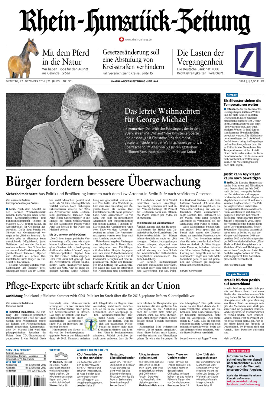 Rhein-Hunsrück-Zeitung vom Dienstag, 27.12.2016