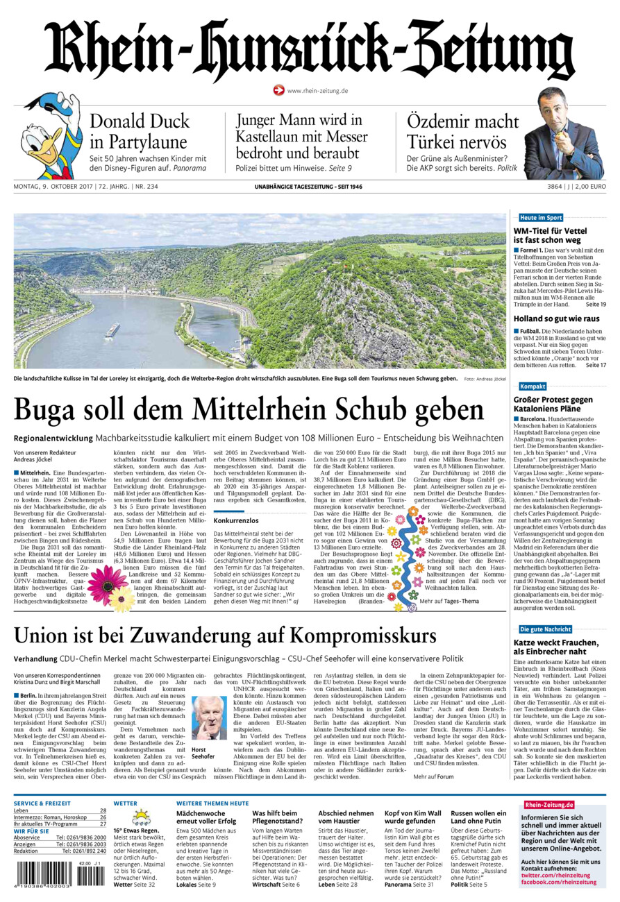 Rhein-Hunsrück-Zeitung vom Montag, 09.10.2017