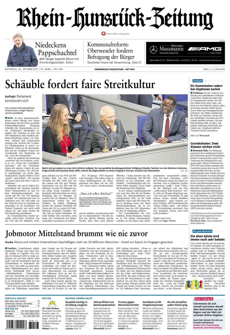 Rhein-Hunsrück-Zeitung vom Mittwoch, 25.10.2017
