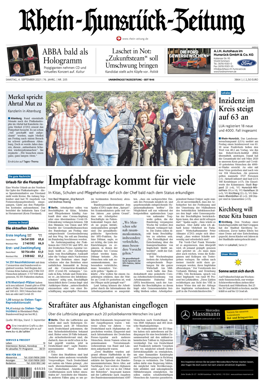 Rhein-Hunsrück-Zeitung vom Samstag, 04.09.2021