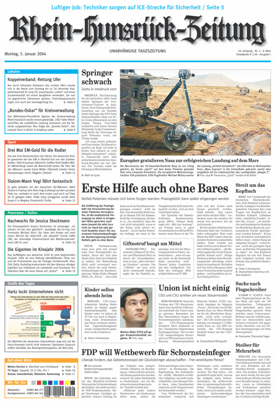 Rhein-Hunsrück-Zeitung vom Montag, 05.01.2004