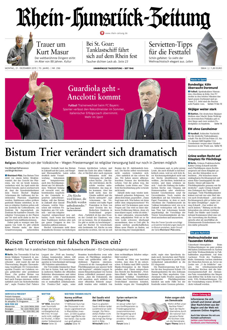 Rhein-Hunsrück-Zeitung vom Montag, 21.12.2015