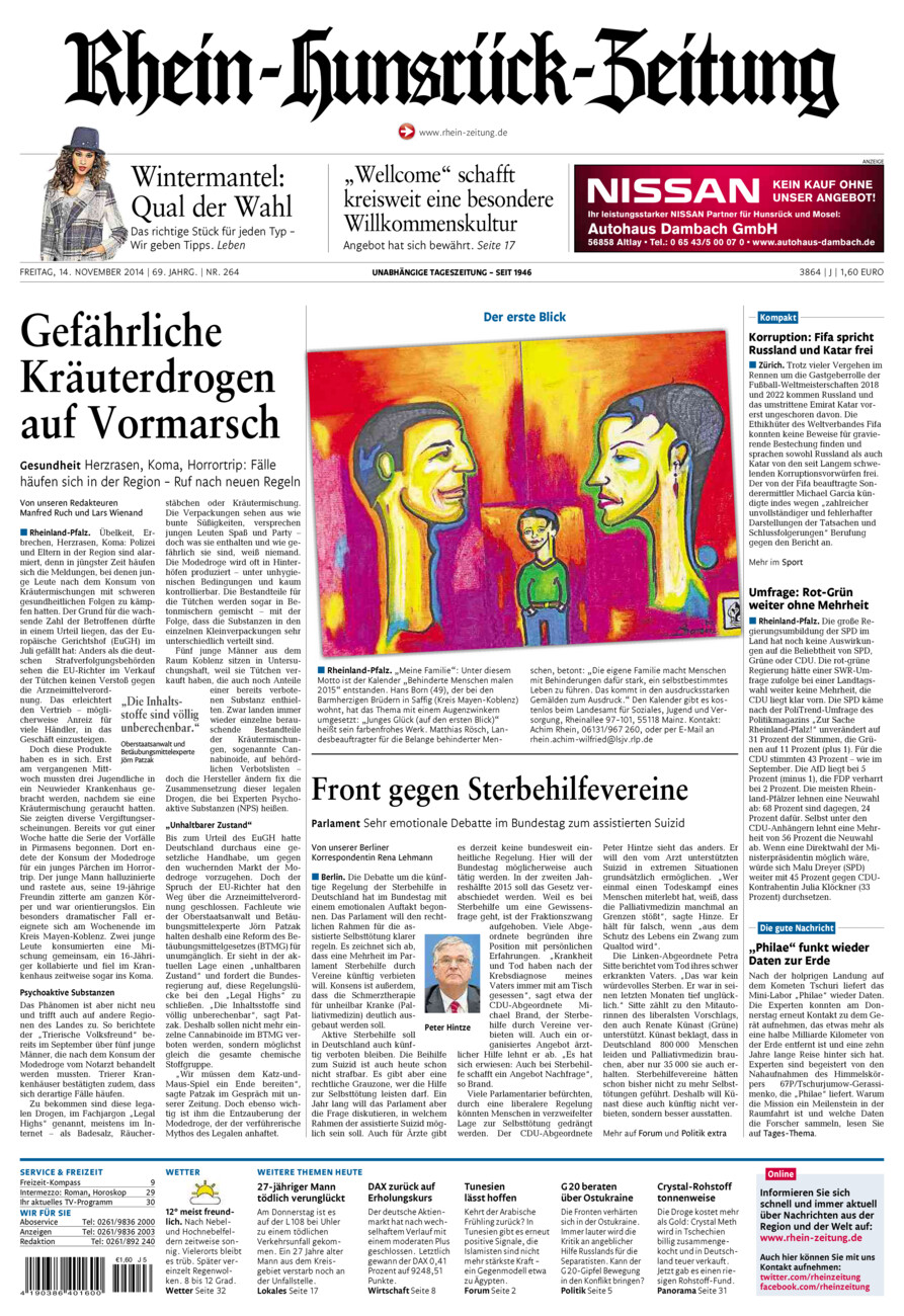 Rhein-Hunsrück-Zeitung vom Freitag, 14.11.2014