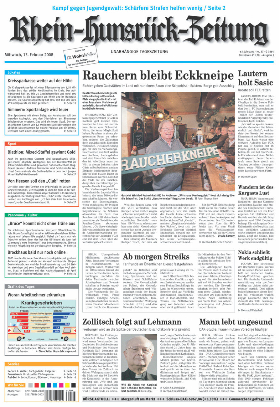 Rhein-Hunsrück-Zeitung vom Mittwoch, 13.02.2008