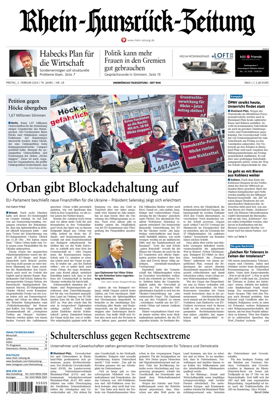 Rhein-Hunsrück-Zeitung vom Freitag, 02.02.2024