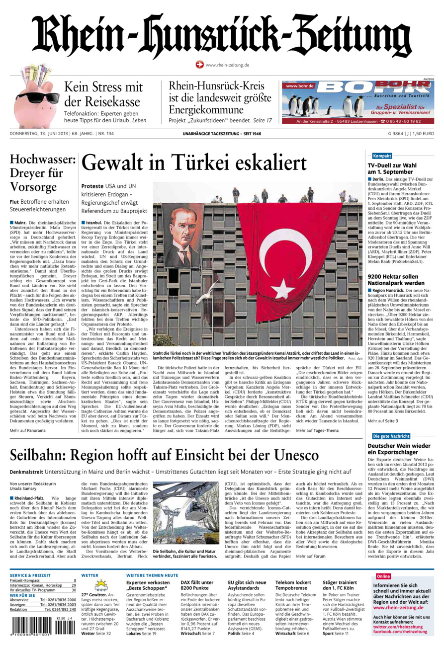 Rhein-Hunsrück-Zeitung vom Donnerstag, 13.06.2013