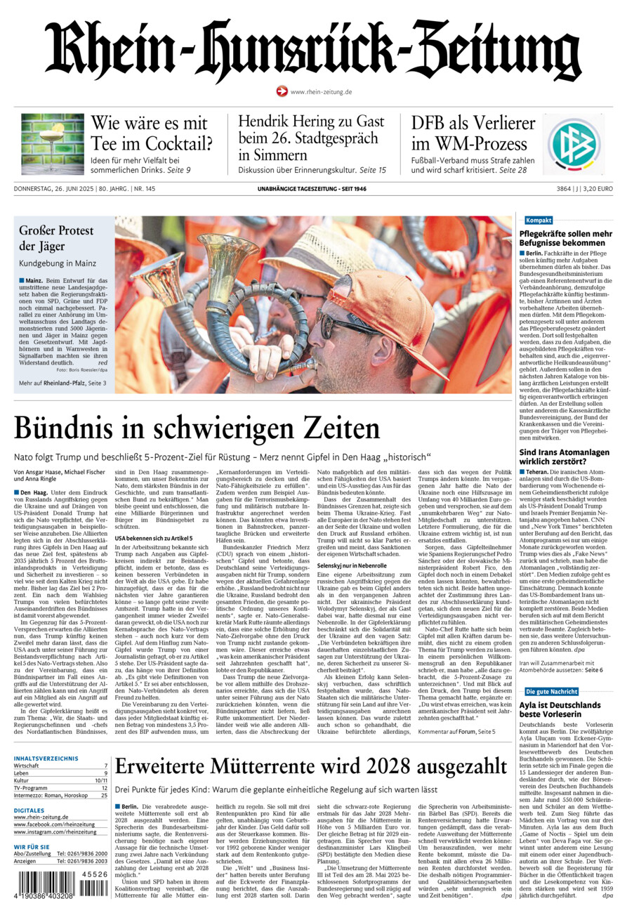 Rhein-Hunsrück-Zeitung vom Donnerstag, 26.06.2025