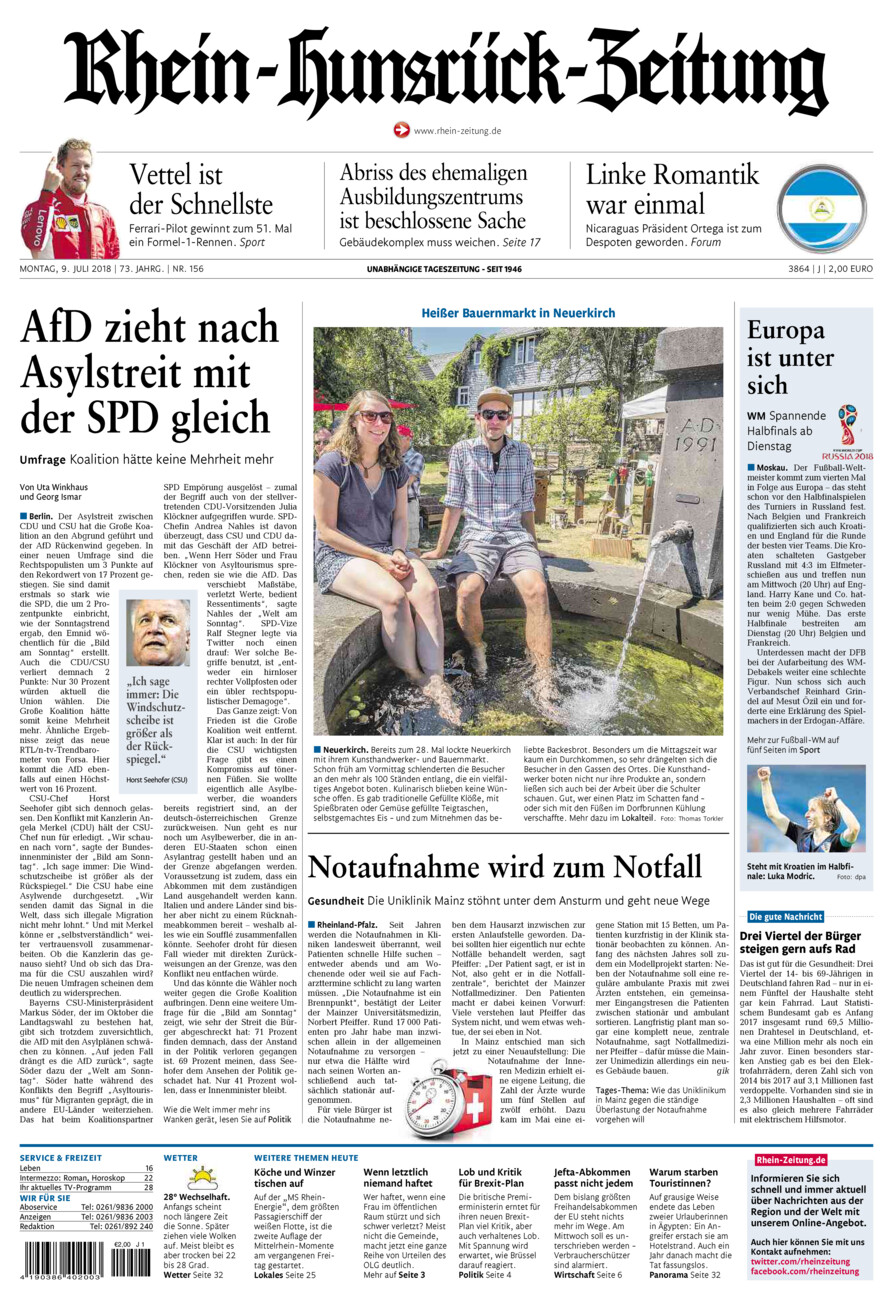 Rhein-Hunsrück-Zeitung vom Montag, 09.07.2018