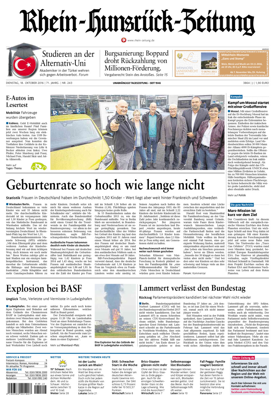Rhein-Hunsrück-Zeitung vom Dienstag, 18.10.2016