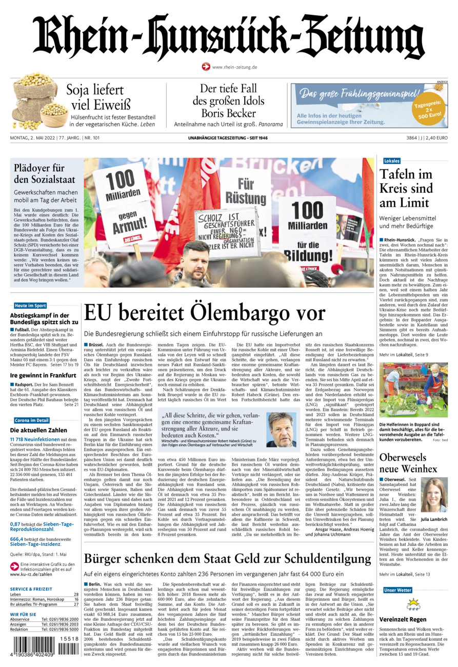 Rhein-Hunsrück-Zeitung vom Montag, 02.05.2022