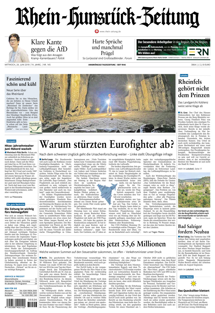 Rhein-Hunsrück-Zeitung vom Mittwoch, 26.06.2019