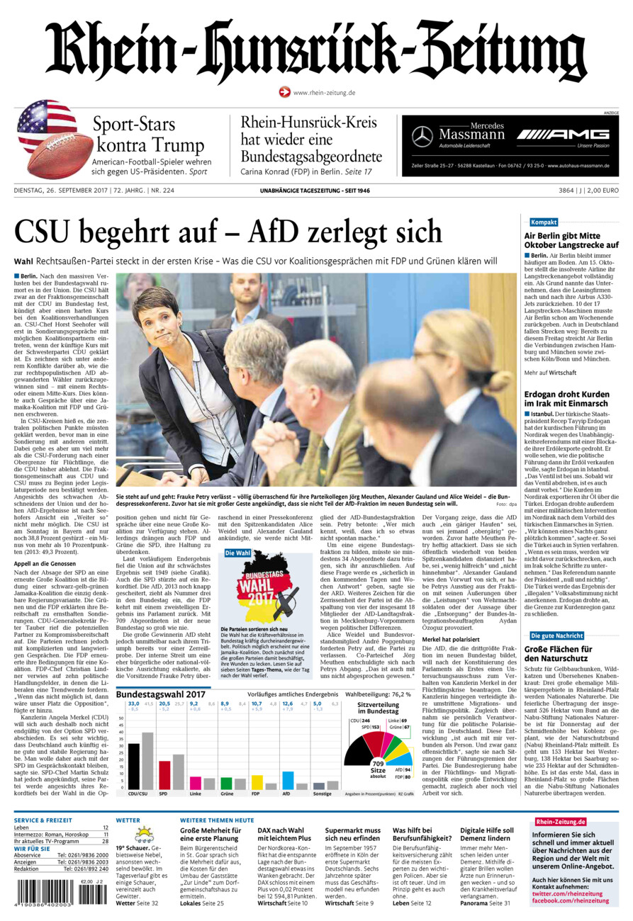 Rhein-Hunsrück-Zeitung vom Dienstag, 26.09.2017