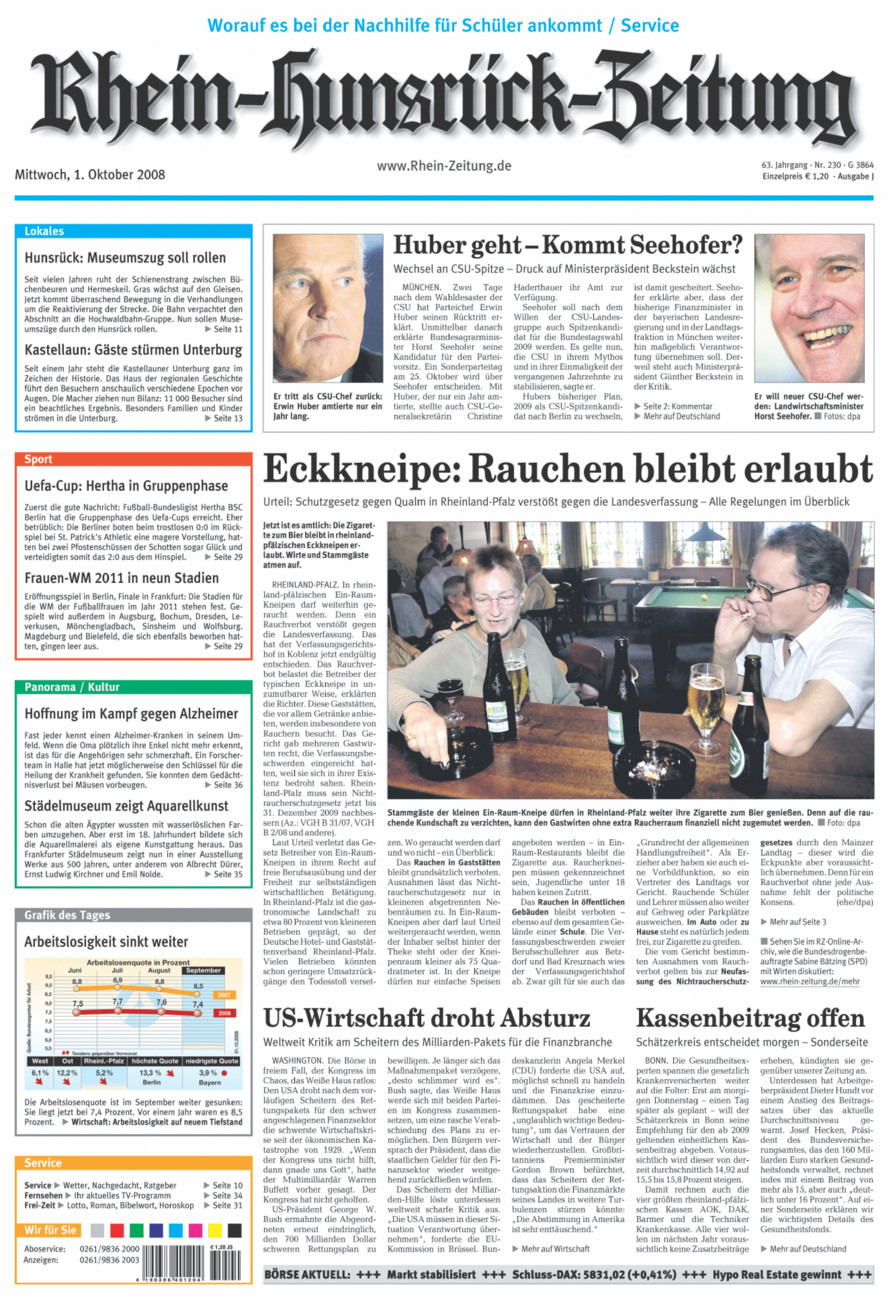 Rhein-Hunsrück-Zeitung vom Mittwoch, 01.10.2008