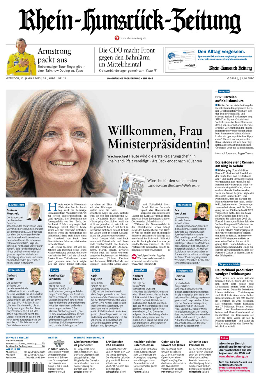 Rhein-Hunsrück-Zeitung vom Mittwoch, 16.01.2013