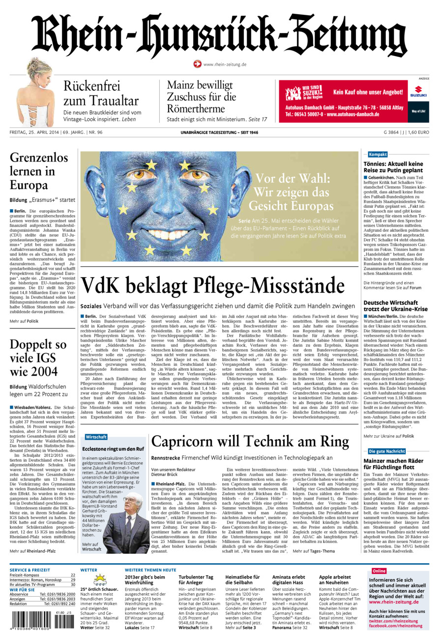 Rhein-Hunsrück-Zeitung vom Freitag, 25.04.2014