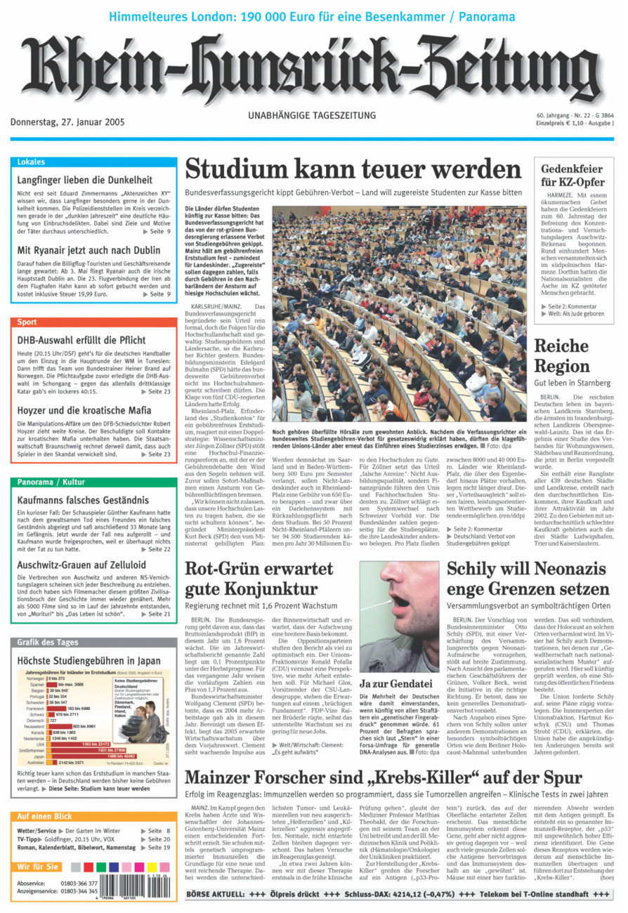Rhein-Hunsrück-Zeitung vom Donnerstag, 27.01.2005