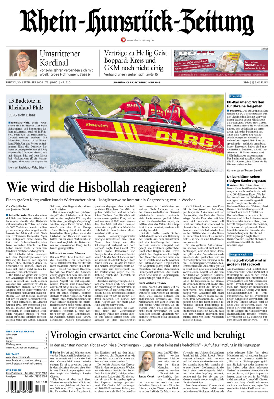 Rhein-Hunsrück-Zeitung vom Freitag, 20.09.2024