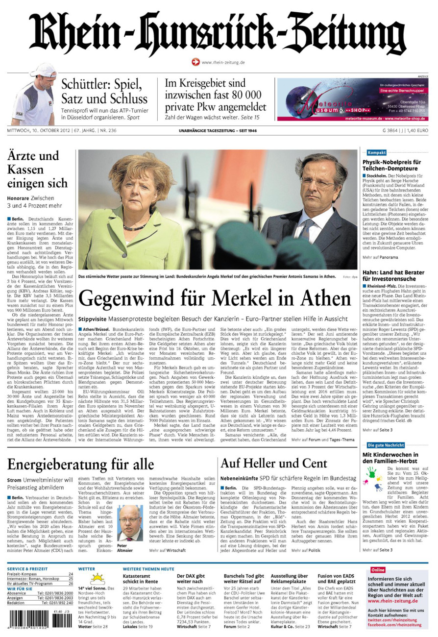 Rhein-Hunsrück-Zeitung vom Mittwoch, 10.10.2012