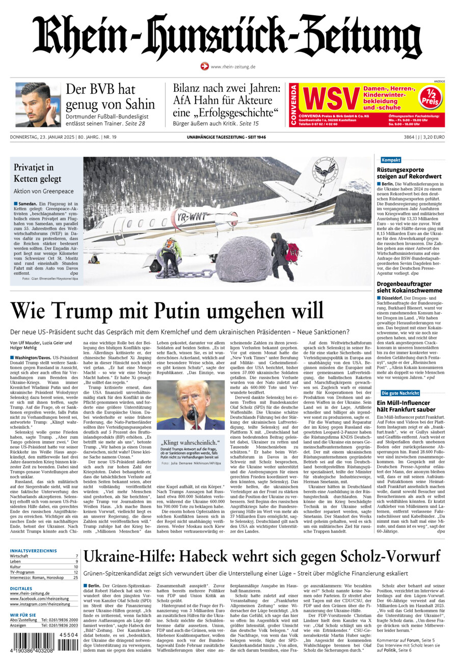 Rhein-Hunsrück-Zeitung vom Donnerstag, 23.01.2025