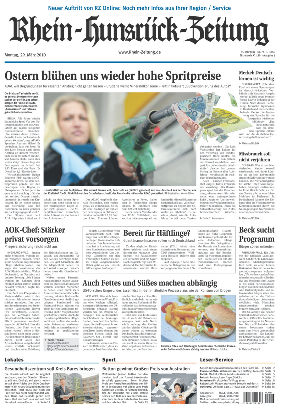 Rhein-Hunsrück-Zeitung vom Montag, 29.03.2010