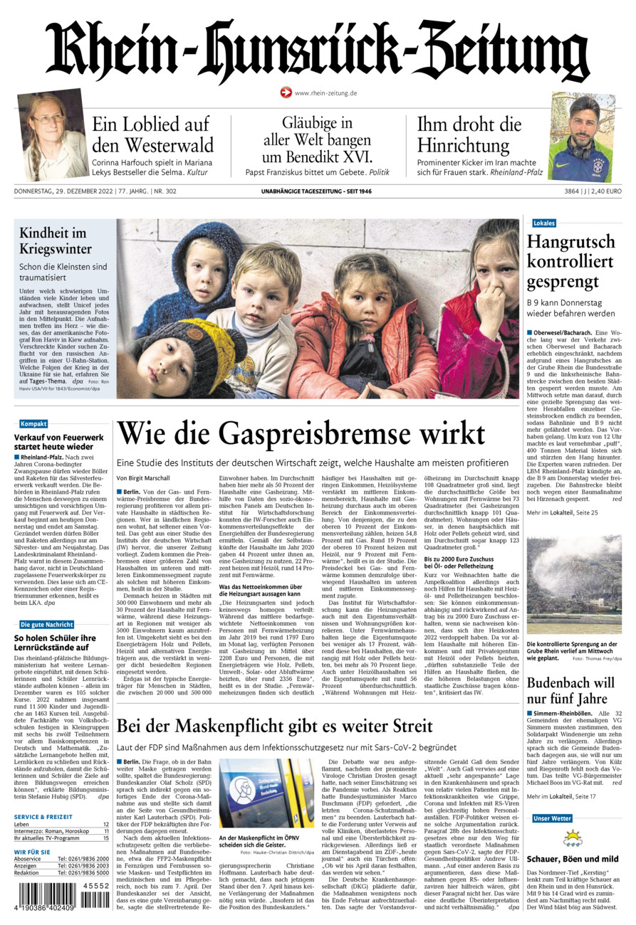 Rhein-Hunsrück-Zeitung vom Donnerstag, 29.12.2022