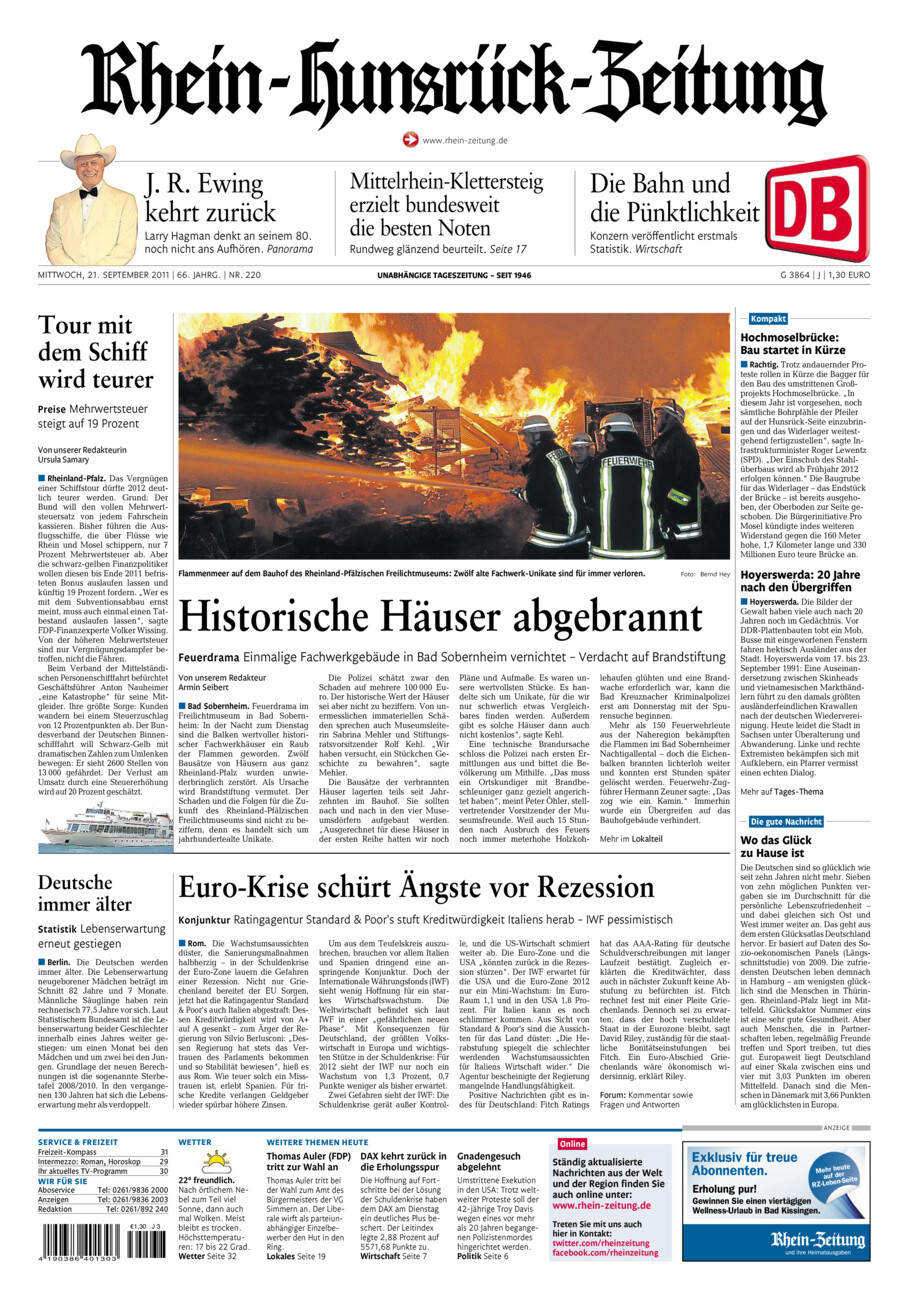 Rhein-Hunsrück-Zeitung vom Mittwoch, 21.09.2011