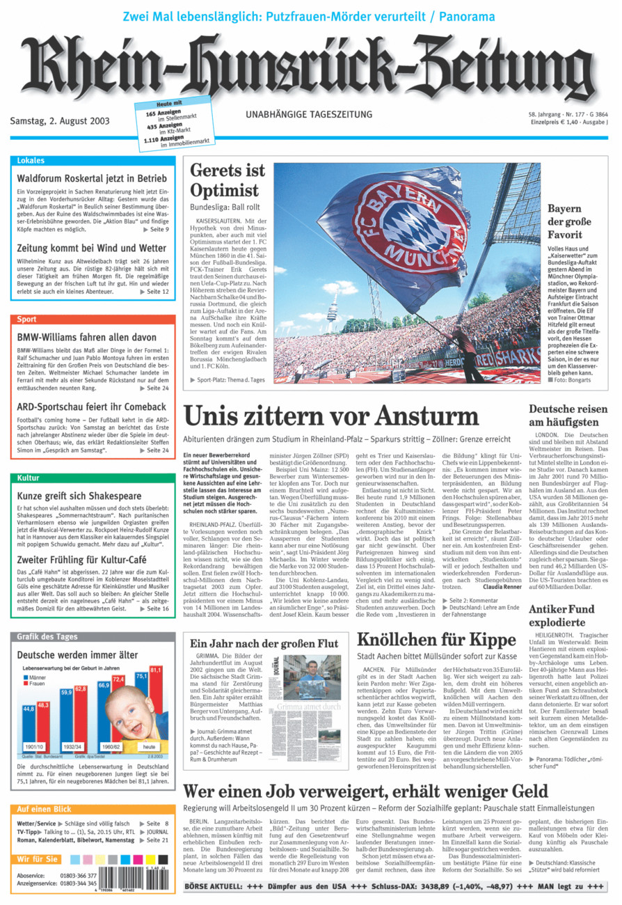 Rhein-Hunsrück-Zeitung vom Samstag, 02.08.2003