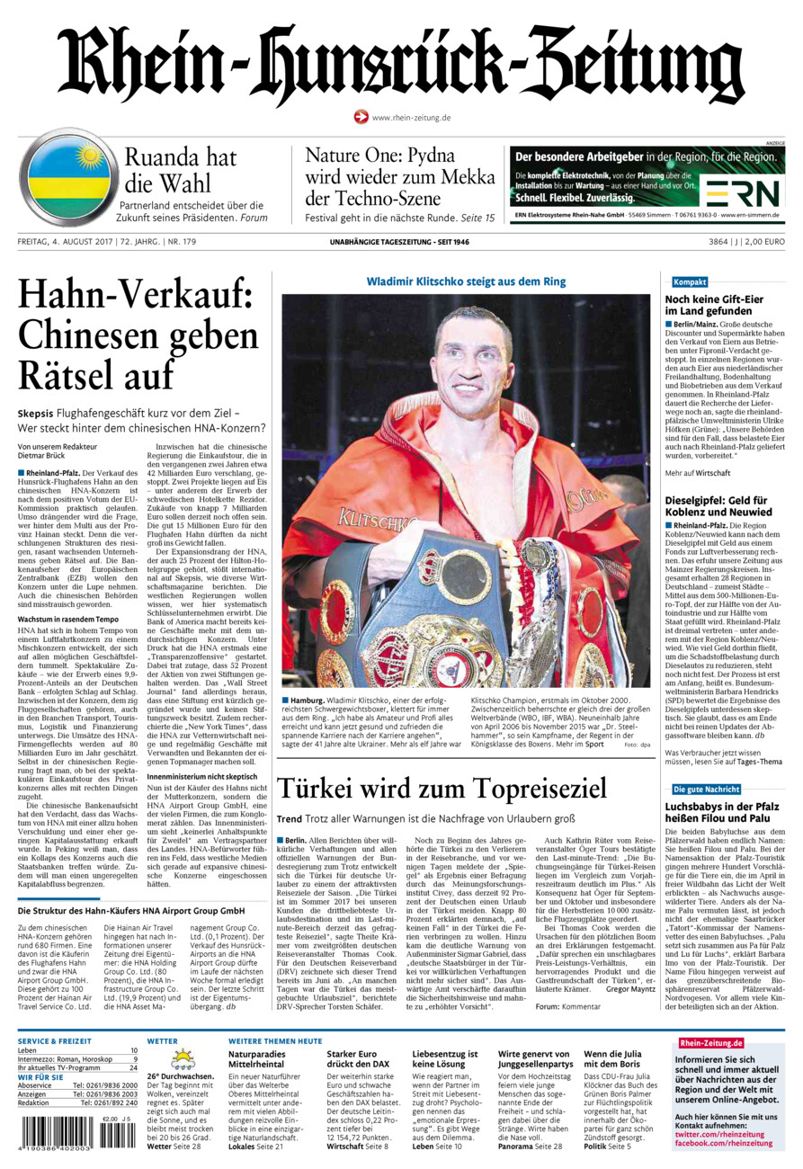Rhein-Hunsrück-Zeitung vom Freitag, 04.08.2017
