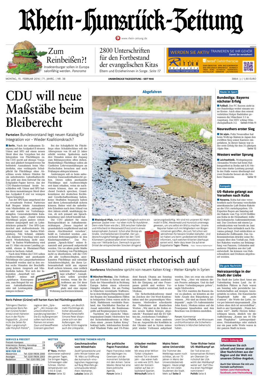 Rhein-Hunsrück-Zeitung vom Montag, 15.02.2016