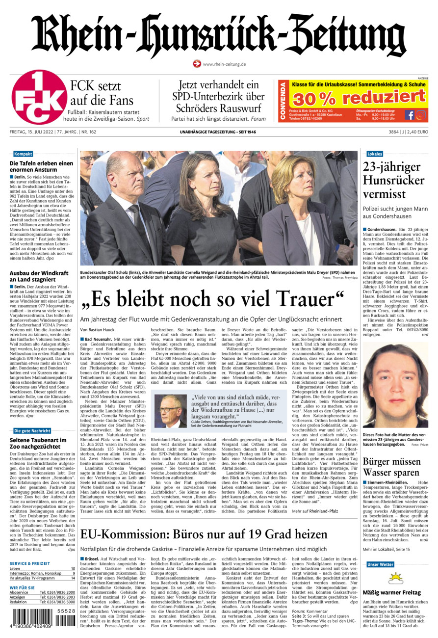 Rhein-Hunsrück-Zeitung vom Freitag, 15.07.2022