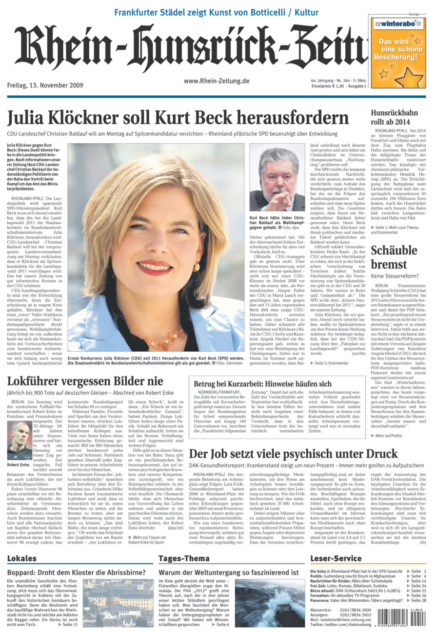 Rhein-Hunsrück-Zeitung vom Freitag, 13.11.2009