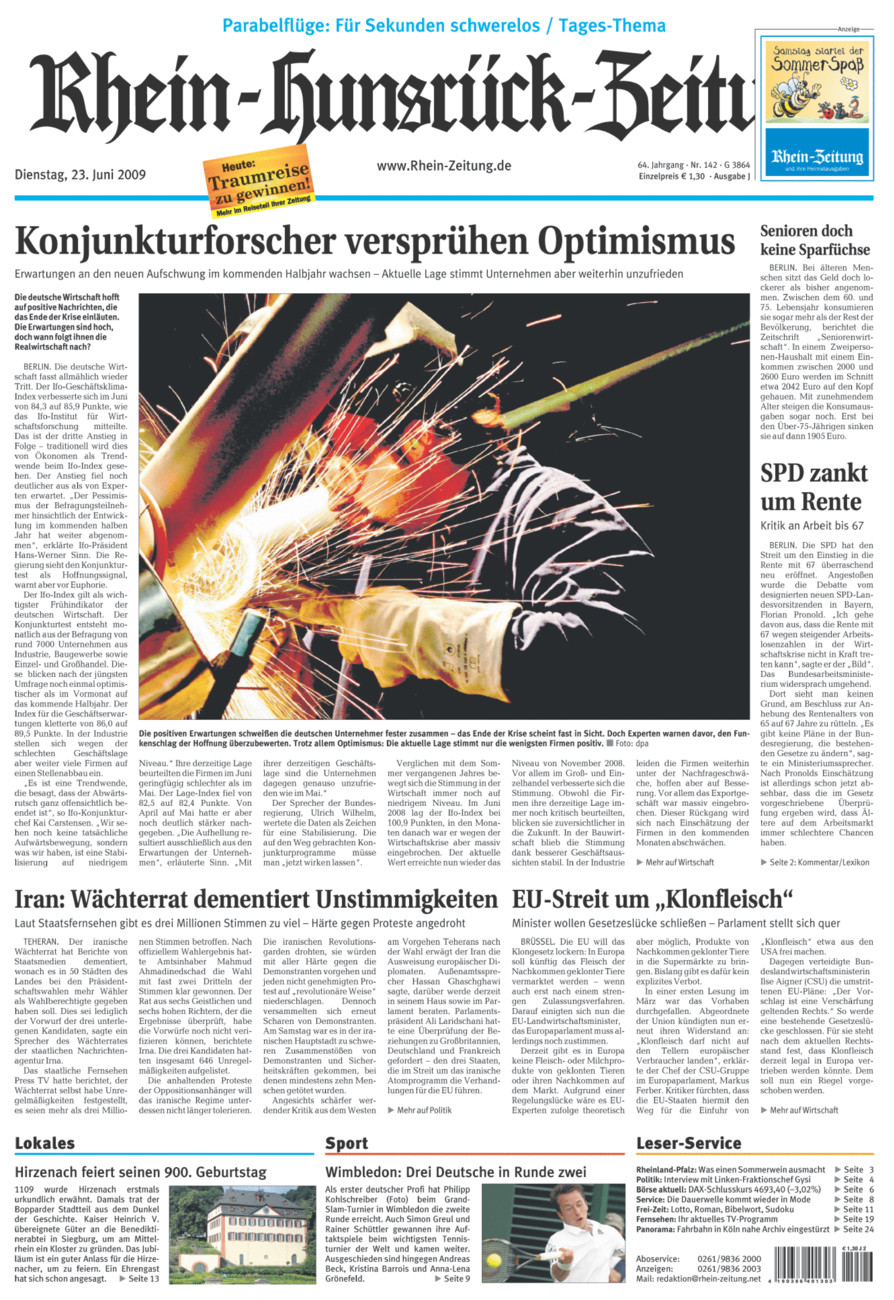 Rhein-Hunsrück-Zeitung vom Dienstag, 23.06.2009
