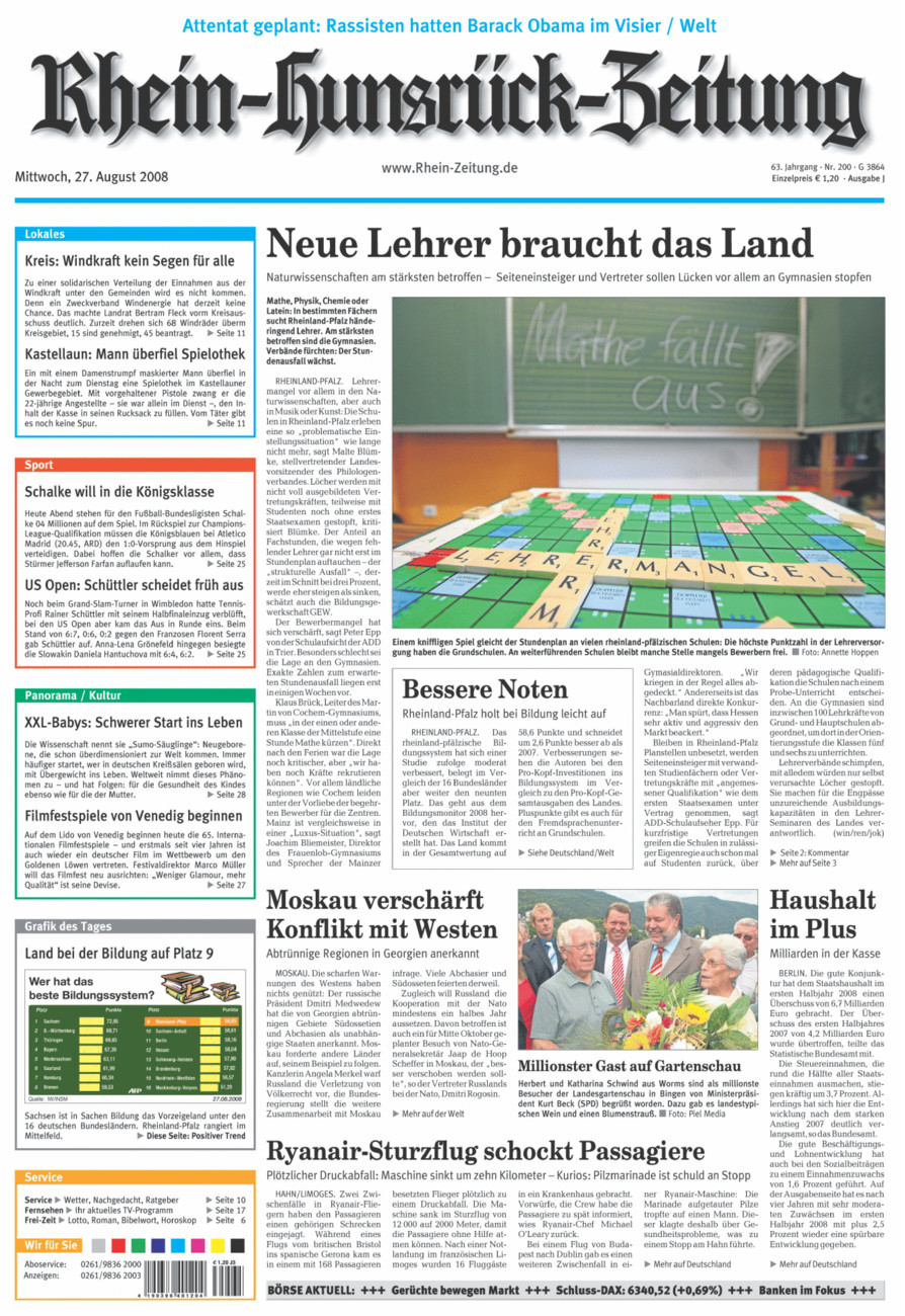 Rhein-Hunsrück-Zeitung vom Mittwoch, 27.08.2008