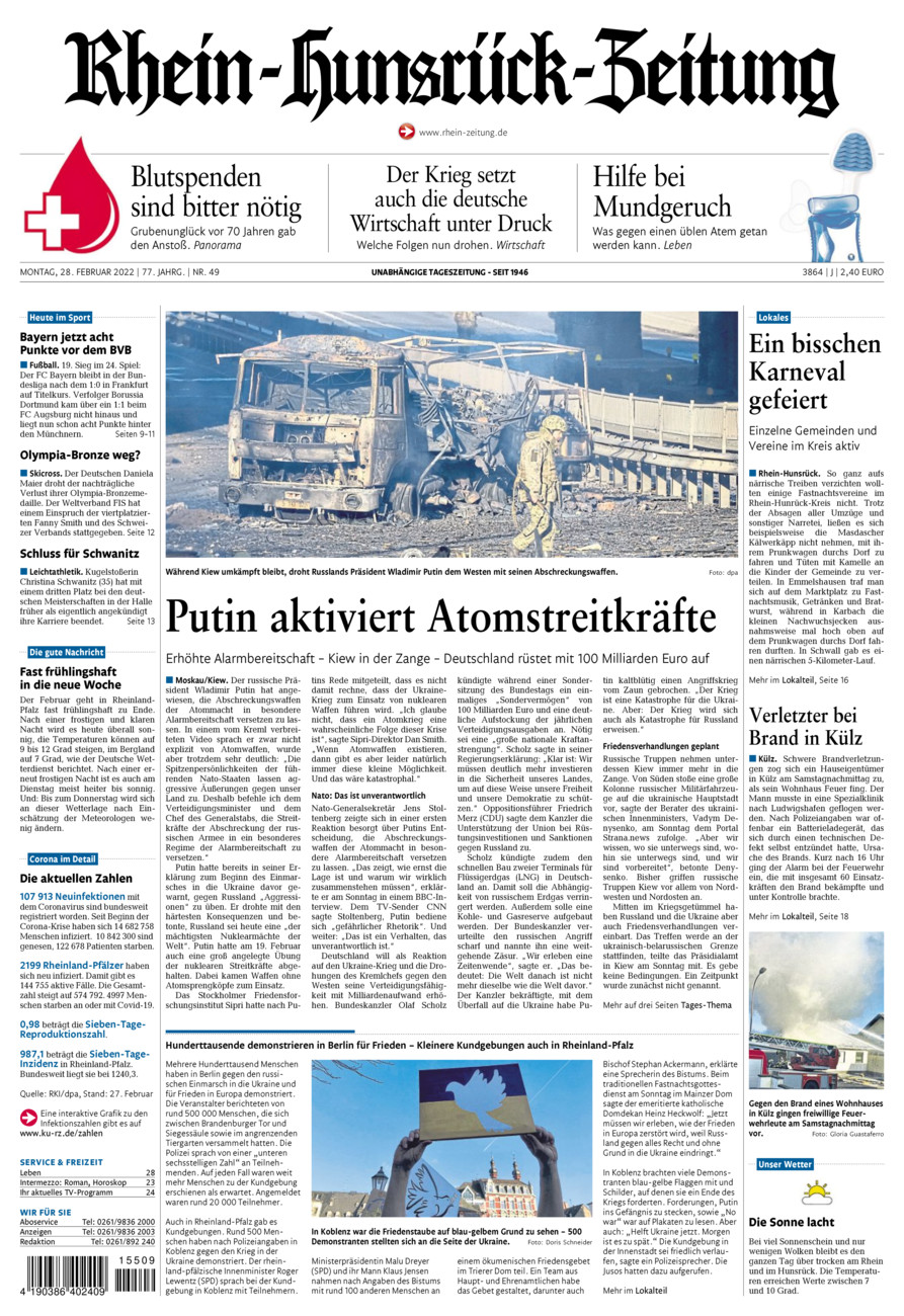Rhein-Hunsrück-Zeitung vom Montag, 28.02.2022