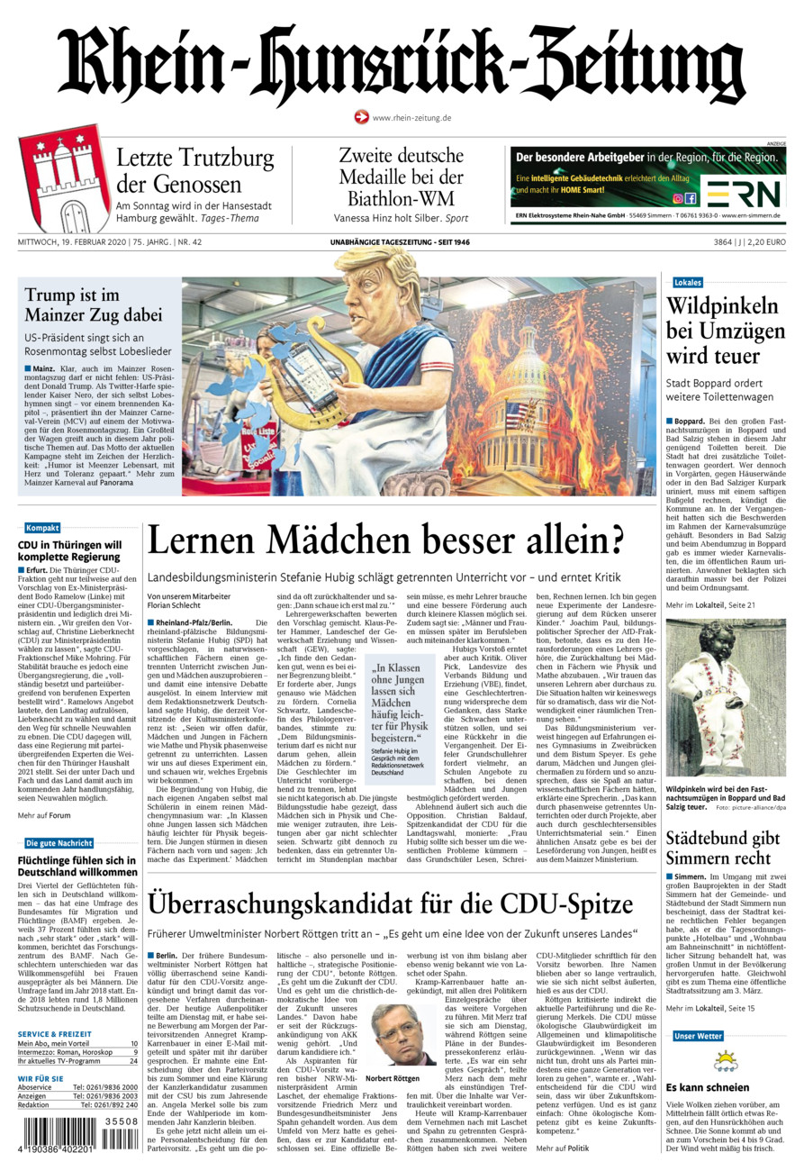 Rhein-Hunsrück-Zeitung vom Mittwoch, 19.02.2020