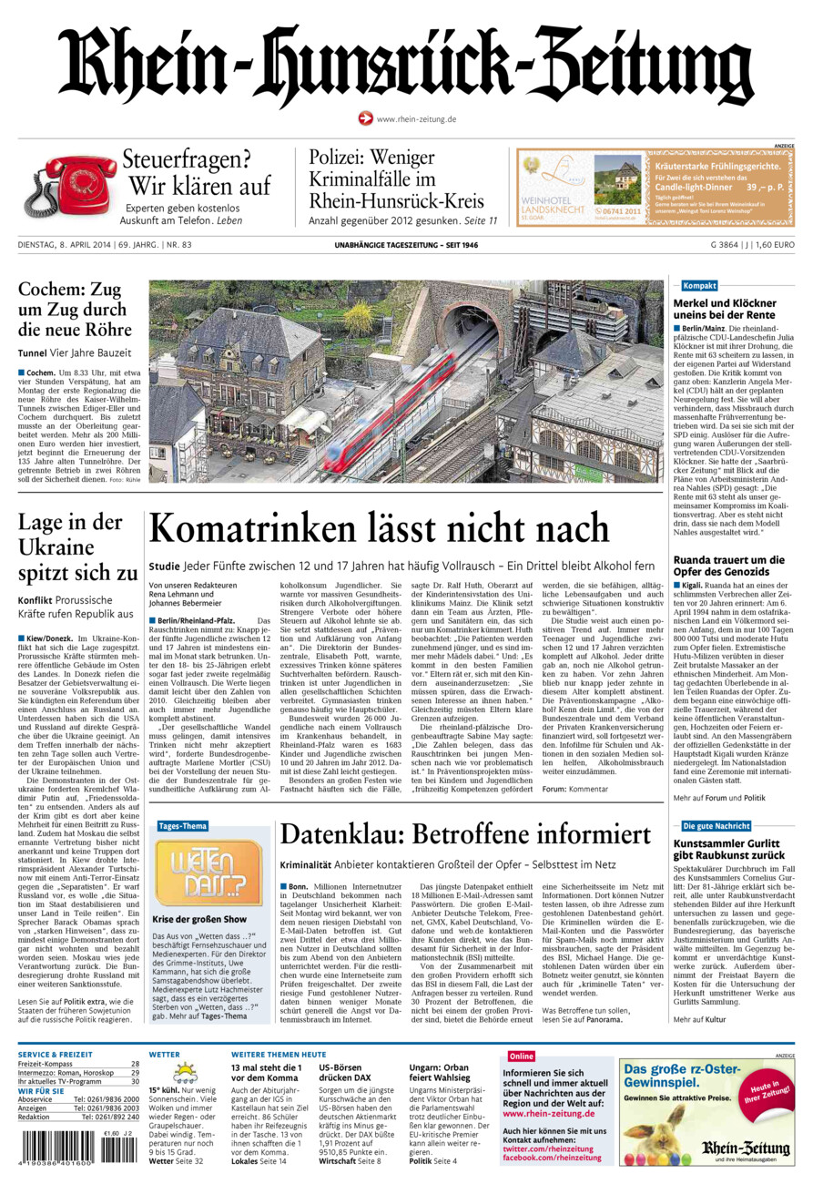 Rhein-Hunsrück-Zeitung vom Dienstag, 08.04.2014