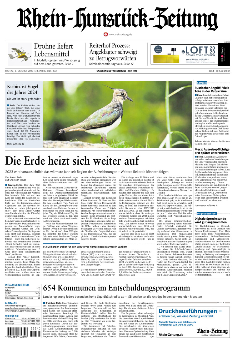 Rhein-Hunsrück-Zeitung vom Freitag, 06.10.2023