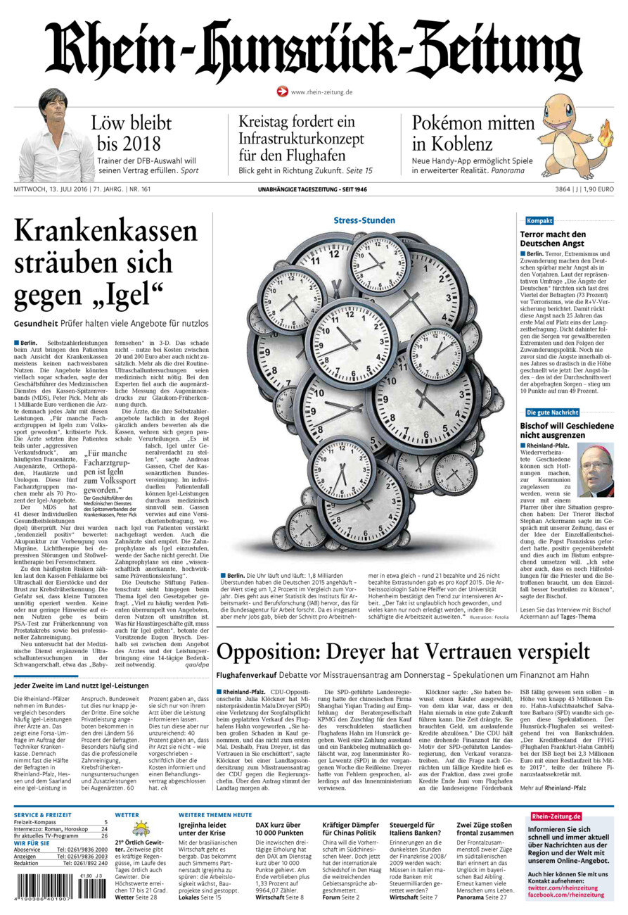 Rhein-Hunsrück-Zeitung vom Mittwoch, 13.07.2016