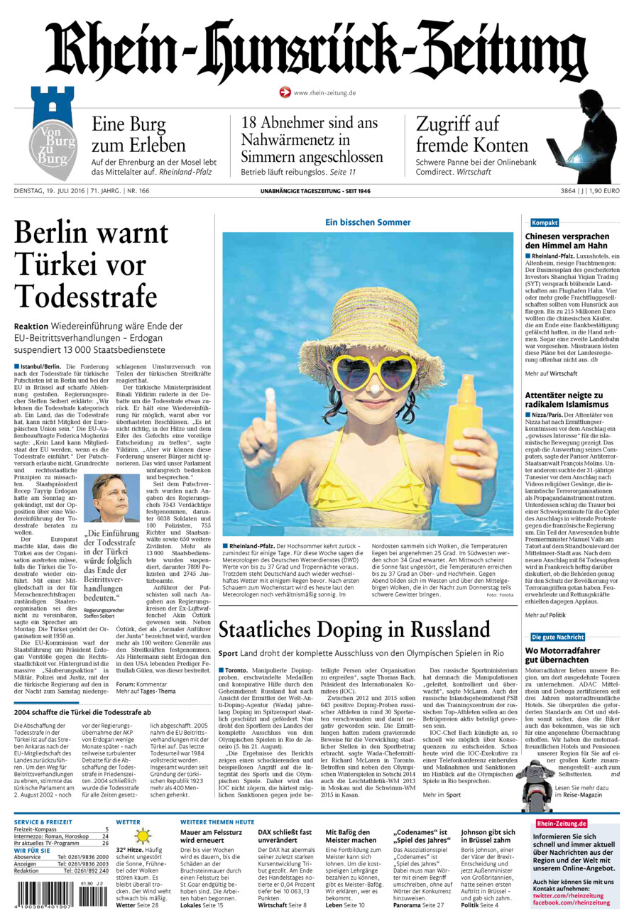 Rhein-Hunsrück-Zeitung vom Dienstag, 19.07.2016