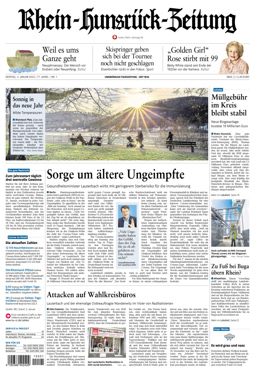Rhein-Hunsrück-Zeitung vom Montag, 03.01.2022