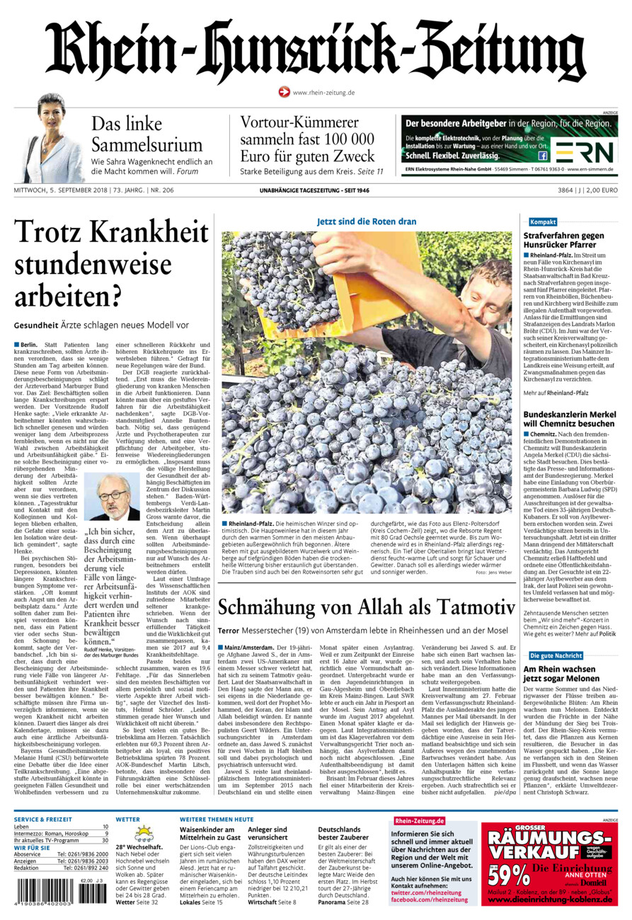 Rhein-Hunsrück-Zeitung vom Mittwoch, 05.09.2018