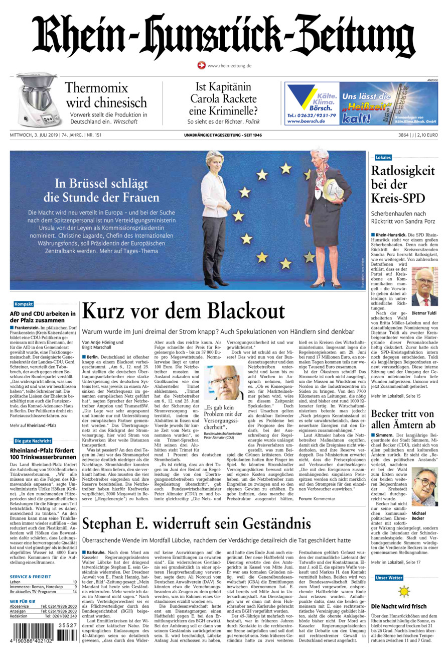 Rhein-Hunsrück-Zeitung vom Mittwoch, 03.07.2019