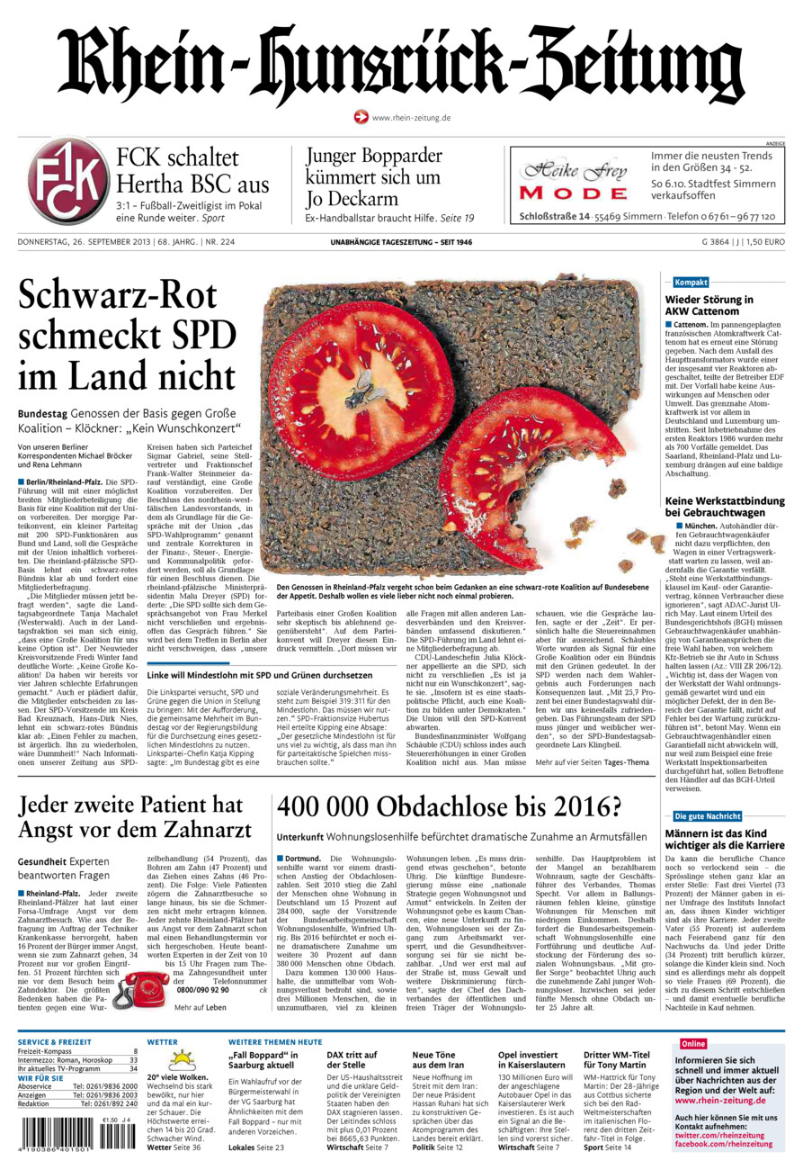 Rhein-Hunsrück-Zeitung vom Donnerstag, 26.09.2013