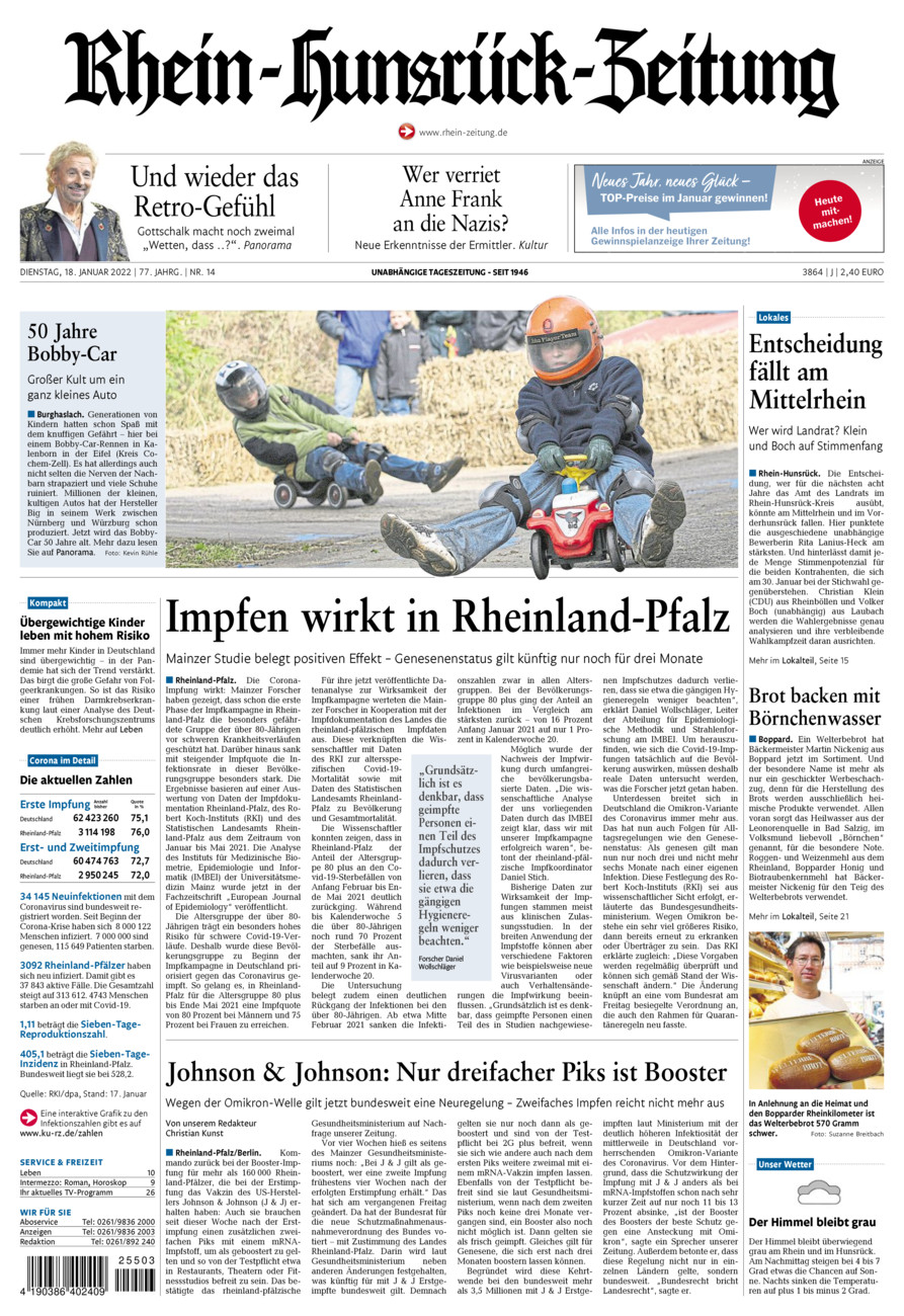Rhein-Hunsrück-Zeitung vom Dienstag, 18.01.2022